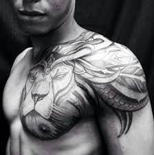 Lion Tattoo Chest Through Shoulder Back Tribal Tattoos For Men Lion Shoulder Tattoo Chest Tattoo Men