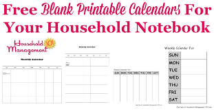 free blank printable calendars for your household notebook