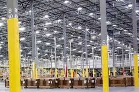 The installation site of LED lighting in Amazon fulfillment center