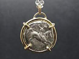 Son Of Poseidon Coin Pendant Gold Ancient Boy On Dolphin Coin Etsy Greek Coin Pendant Coin Pendant Rare Gemstones Jewelry