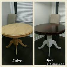 A Little White Paint And Dark Bombay Mahogany Wood Stain Goes A Long Way For A Breakfast Table Mahogany Wood Stain Stained Table Redo Furniture