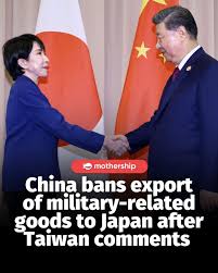 China has banned exports to Japan of some rare earth elements and other  items that could be used for military purposes. According to CNN, these  "dual-use" items include goods, services and technologies