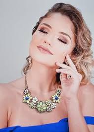 Amazon.com: Alilang Shining Floral Statement Necklace Golden Tone  Rhinestone Boho Flower Bib Fashion Accessory, Blue : Clothing, Shoes &  Jewelry