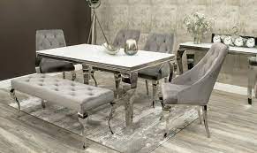 Opt for a bench if you'd like to serve multiple people. Laveda White Glass Dining Table 4 Cassie Velvet Chairs Bench
