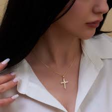 Buy 14K Gold Cross Necklace, Diamond Crucifix Necklace, Religious Jewelry,  Beautiful Women Necklace, Catholic Gifts, Christmas Gifts for Women Online  in India