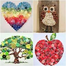 Knopfbilder Herz Baum Eule Apfel Kreative Handwerke Susse Basteleien Basteln Mit Knopfen