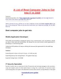The average salary for a mobile developer is $118,056 per year in united states. A List Of Best Computer Jobs To Get Into It In 2019 Converted By Ashwini Sharma Issuu