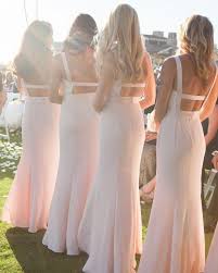 Blush Pink Long V Neck Crepe Bridesmaid Gown With Open Back By White X In 2020 Blush Bridesmaid Dresses Long Davids Bridal Bridesmaid Dresses Blush Bridesmaid Dresses