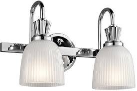 Our stylish contemporary bathroom wall light looks very appealing with the ribbed ledbury glass shade. Kichler Cora Chrome 2 Light Bathroom Wall Light Ribbed Opal Glass Ip44