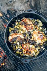 Dutch Oven Chicken Marbella Recipe Campfire Food Best Camping Meals Healthy Camping Food
