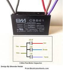 • locate the ceiling joist or other suitable support in the ceiling • drill holes for and install wood screws • identify and connect electrical wires • lift 40 pounds. 5 Wire Ceiling Fan Capacitor Wiring Diagram Electricalonline4u