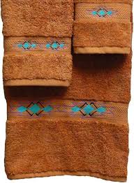 Diamond jacquard bath towel set. Taos Southwest Border Papaya Bath Towel Set