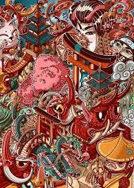 Once Upon A Time In Japan By David Sossella Once Upon A Time In Japan You Could See Fantastic Creatures And In 2021 Isometric Illustration Isometric Art Illustration