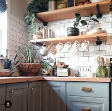 Grey Cabinets Open Shelving Subway Tile L Wood Countertop With Images Kitchen Remodel Kitchen Inspirations Kitchen Renovation