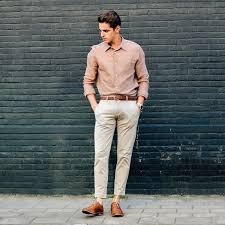 Life Changing Style Tips For College Men Brown Shirt Gray Khaki Pants Brown Braided Leather Bel Brown Shoes Outfit Khaki Pants Outfit Men Khaki Pants Outfit
