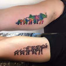 His And Hers Elephant Family Tattoo Elephant Family Tattoo Family Tattoos Tattoos