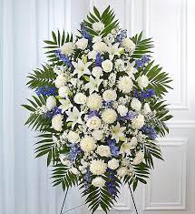 Indiana garden center and florist. Blue Tears Standing Spray Creative Floral Designs