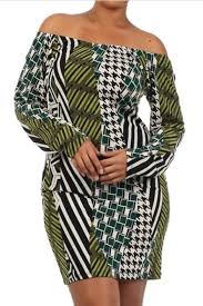 Off The Shoulder Olive Green Abstract Dress Polyester Clothes Twisted Dress Fashion