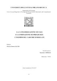 Universita Degli Studi Di Milano Bicocca La Categorizzazione Sociale E La Formazione Dei Pregiudizi L Esempio Del Carcere Di