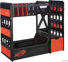 This storage rack can hold up to 20 blasters of different sizes with shelves, drawers, rail mounts and hooks. Amazon Com Nerf Elite Blaster Rack Storage For Up To Six Blasters Including Shelving And Drawers Accessories Orange And Black Amazon Exclusive Toys Games