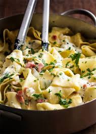 Pappardelle Pasta With Pancetta And Burrata Recipe Pappardelle Pasta Pasta Recipes Pancetta Pasta