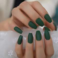 Ballerina Coffin Fake Nails Matte Green Flat Pree On False Nail Tips Daily Wear Faux Ongle Free Green Acrylic Nails Dark Green Nails Fake Nails