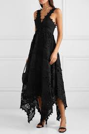 Black Asymmetric Canvas Paneled Crochet Trimmed Lace Maxi Dress Zimmermann Lace Maxi Dress Asymmetrical Black Dress Maxi Dress