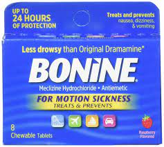 Find quality health products to add to your shopping list . Buy Bonine Motion Sickness Protection Chewable Tablets Raspberry 8 Ea Online In Taiwan B003h3kr1y