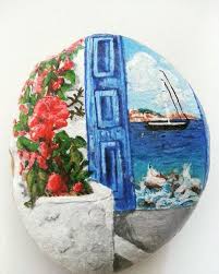 Yaz Manzara Gemi Mavi Deniz Sanat Sanatsokagi Tas Boyama Stonepainting Stonepaintingart Tas Sanatsal Resimler Sanat Boyali Kayalar