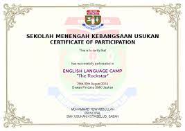 Contextual translation of sijil penyertaan into english. Contoh Sijil English Camp