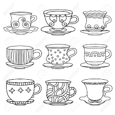 Black And White Teapot Clipart Tea Cup Coffee Cup Saucers Set Simple Sketch Icon Black Line In 2020 Tea Cup Drawing Teapot Drawing Tea Cup Art