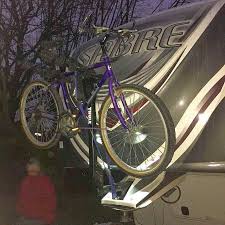 Painted metal mounting holes on the ground (screws not included) space between two support bars (where the bicycle wheel up to): Diy Fifth Wheel Pin Box Bike Rack Pictures Learn To Rv