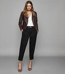 Tallis Plum Leather Biker Jacket Reiss Womens Leather Biker Jacket Fashion Leather Biker Jacket