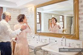 Sometimes i go for a walk. Couple Getting Ready In Hotel Bathroom Mirror Wealth Happiness Stock Photo 255074612