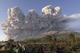 Indonesia's mount sinabung was erupting tuesday, sending volcanic materials as high as 5,000 meters (16,400 feet) into the sky and depositing ash on nearby. Ojb6tl4wacsu9m