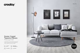 Tapestry Carpet Pillow Mockup Set Elegant Interior Design Carpet Living Room Carpet