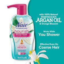 If hair does not come off, leave cream on longer without exceeding 10 minutes of. Nair Hair Remover Cream Nourish Shower Power Moroccan Argan Oil 13 Oz Walmart Com Walmart Com