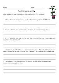 Plant Hormone Worksheet