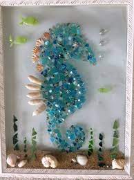 Resin Window Art Coastal Decor Diy Sea Glass Crafts Glass Art Projects Seahorse Crafts
