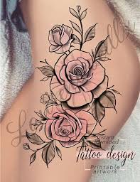 Etsy Printable Roses Hips Thigh Tattoo Design Instant Download Tatuagens De Rosa Na Coxa Tatuagem Na Coxa Tatuagem De Coxa