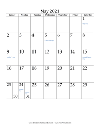 This template is available as editable word / pdf / jpg document. Printable May 2021 Calendar Vertical