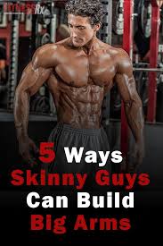 Bend your arms and lower your body until your chest touches the bench. 5 Ways Skinny Guys Can Build Huge Arms Get Bigger Arms Big Arm Workout Bigger Arms