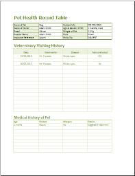 Sample Pet Health Record Form Printable Medical Forms