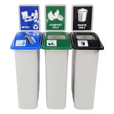 Simple Sort Triple Recycling Station 3 X 20 60 Gallon Bins Trash Cans Warehouse Recycling Containers Recycling Station Recycling Sorting