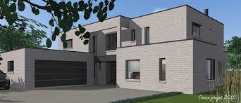 Brique Grise Porte Sectionnelle Alu Noir Maison Cubique Construction Maison Maison Style