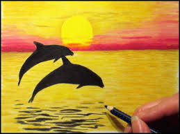 Elegant How To Draw A Sunset With Colored Pencils Dolphin Drawing Colorful Drawings Nature Drawing
