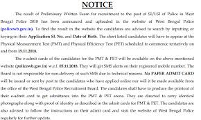 West Bengal Police Si Lsi Physical Standard 2019 Pet Admit