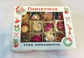 Vintage Poland Dozen Blown Glass Indent Christmas Ornaments In Original Box 1930s 1940s In X Sold