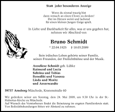 Lesen sie die traueranzeige und gedenken sie dem verstorbenen mit einer kerze oder kondolenz. Traueranzeigen Von Bruno Schmidt Waz Trauer De