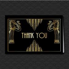 Black And Gold Art Deco Border Thank You Card Great Gatsby Wedding Art Deco Black And Gold Peacocks Newly Weds Thank You Note Printable Template Roaring 20 S Party In 2020 Great Gatsby Wedding Wedding Art Art Deco Wedding